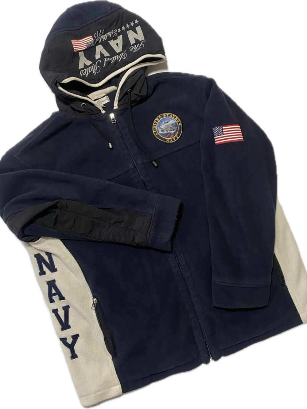 The Bradford Exchange Navy Hooded Military Fleece Jacket with U.S. Flag